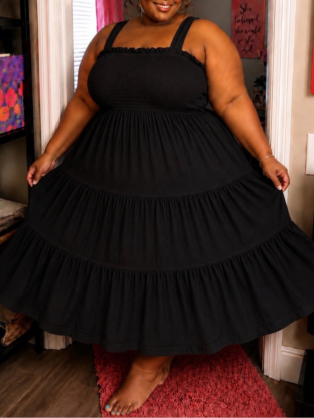 T.J.Maxx Black Tiered Maxi Dress with Smocked Bodice